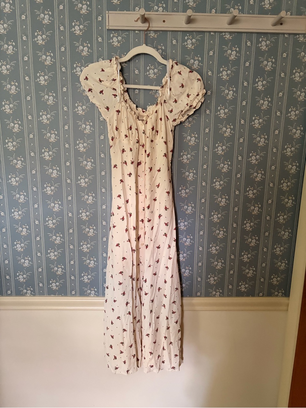 H&M Cream Maxi Dress with Red Floral Print